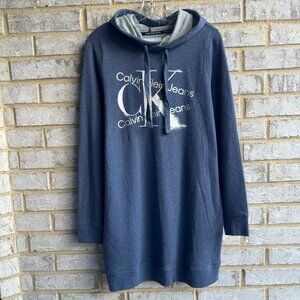 Calvin Klein Long Sleeve CK Logo Hooded Cotton Blend Dress Women's Size S